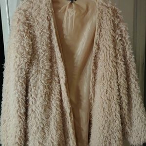 Faux fur open front jacket 3/4 length